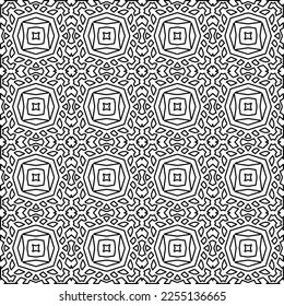 Stylish texture with figures from lines.
Abstract geometric black and white pattern for web page, textures, card, poster, fabric, textile. Monochrome graphic repeating design.