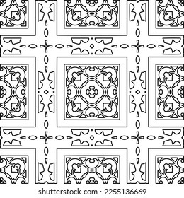 Stylish texture with figures from lines.
Abstract geometric black and white pattern for web page, textures, card, poster, fabric, textile. Monochrome graphic repeating design. 