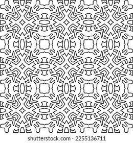 Stylish texture with figures from lines.
Abstract geometric black and white pattern for web page, textures, card, poster, fabric, textile. Monochrome graphic repeating design. 
