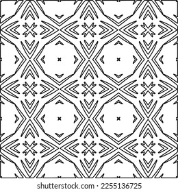 Stilvolle Textur mit Figuren aus Linien.
Abstraktes geometrisches Schwarz-Weiß-Muster für Webseiten, Texturen, Karten, Plakate, Gewebe, Textilien. Monochrome grafische Wiederholungsdesign. 