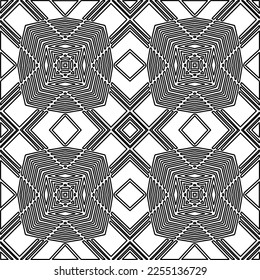 Stylish texture with figures from lines.
Abstract geometric black and white pattern for web page, textures, card, poster, fabric, textile. Monochrome graphic repeating design. 