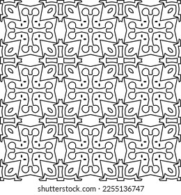 Stylish texture with figures from lines.
Abstract geometric black and white pattern for web page, textures, card, poster, fabric, textile. Monochrome graphic repeating design. 
