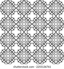 Stylish texture with figures from lines.
Abstract geometric black and white pattern for web page, textures, card, poster, fabric, textile. Monochrome graphic repeating design.