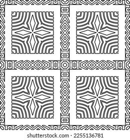 Stylish texture with figures from lines.
Abstract geometric black and white pattern for web page, textures, card, poster, fabric, textile. Monochrome graphic repeating design. 
