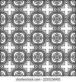 Stylish texture with figures from lines.
Abstract geometric black and white pattern for web page, textures, card, poster, fabric, textile. Monochrome graphic repeating design. 