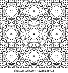 Stylish texture with figures from lines.
Abstract geometric black and white pattern for web page, textures, card, poster, fabric, textile. Monochrome graphic repeating design. 