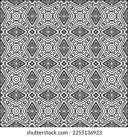 Stylish texture with figures from lines.
Abstract geometric black and white pattern for web page, textures, card, poster, fabric, textile. Monochrome graphic repeating design.