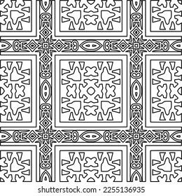Stylish texture with figures from lines.
Abstract geometric black and white pattern for web page, textures, card, poster, fabric, textile. Monochrome graphic repeating design. 