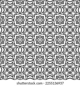 Stilvolle Textur mit Figuren aus Linien.
Abstraktes geometrisches Schwarz-Weiß-Muster für Webseiten, Texturen, Karten, Plakate, Gewebe, Textilien. Monochrome grafische Wiederholungsdesign. 