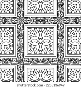 Stylish texture with figures from lines.
Abstract geometric black and white pattern for web page, textures, card, poster, fabric, textile. Monochrome graphic repeating design. 