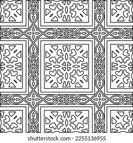 Stylish texture with figures from lines.
Abstract geometric black and white pattern for web page, textures, card, poster, fabric, textile. Monochrome graphic repeating design. 