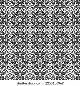 Stylish texture with figures from lines.
Abstract geometric black and white pattern for web page, textures, card, poster, fabric, textile. Monochrome graphic repeating design. 