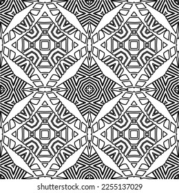 Stylish texture with figures from lines.
Abstract geometric black and white pattern for web page, textures, card, poster, fabric, textile. Monochrome graphic repeating design. 
