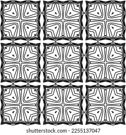 Stylish texture with figures from lines.
Abstract geometric black and white pattern for web page, textures, card, poster, fabric, textile. Monochrome graphic repeating design. 