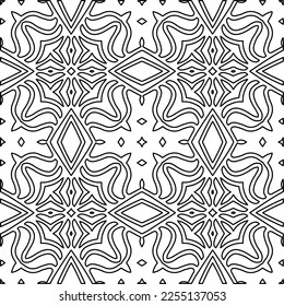 Stylish texture with figures from lines.
Abstract geometric black and white pattern for web page, textures, card, poster, fabric, textile. Monochrome graphic repeating design. 