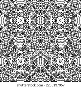 Stylish texture with figures from lines.
Abstract geometric black and white pattern for web page, textures, card, poster, fabric, textile. Monochrome graphic repeating design. 
