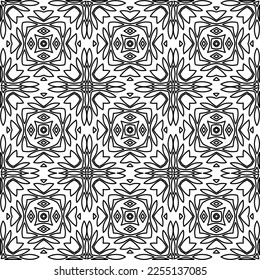 Stylish texture with figures from lines.
Abstract geometric black and white pattern for web page, textures, card, poster, fabric, textile. Monochrome graphic repeating design. 
