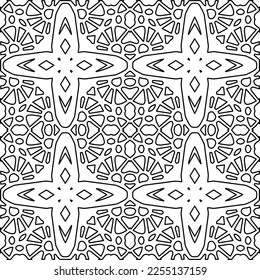 Stylish texture with figures from lines.
Abstract geometric black and white pattern for web page, textures, card, poster, fabric, textile. Monochrome graphic repeating design. 