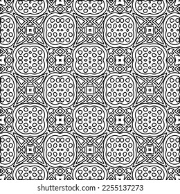 Stilvolle Textur mit Figuren aus Linien.
Abstraktes geometrisches Schwarz-Weiß-Muster für Webseiten, Texturen, Karten, Plakate, Gewebe, Textilien. Monochrome grafische Wiederholungsdesign. 