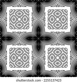 Stylish texture with figures from lines.
Abstract geometric black and white pattern for web page, textures, card, poster, fabric, textile. Monochrome graphic repeating design. 

