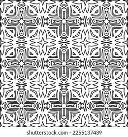 Stylish texture with figures from lines.
Abstract geometric black and white pattern for web page, textures, card, poster, fabric, textile. Monochrome graphic repeating design. 