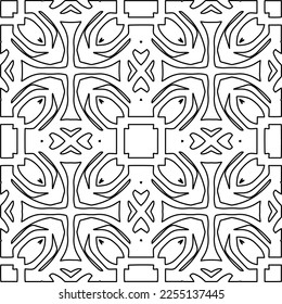 Stylish texture with figures from lines.
Abstract geometric black and white pattern for web page, textures, card, poster, fabric, textile. Monochrome graphic repeating design. 