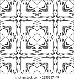 Stylish texture with figures from lines.
Abstract geometric black and white pattern for web page, textures, card, poster, fabric, textile. Monochrome graphic repeating design. 