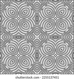 Stylish texture with figures from lines.
Abstract geometric black and white pattern for web page, textures, card, poster, fabric, textile. Monochrome graphic repeating design. 
