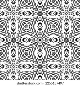 Stylish texture with figures from lines.
Abstract geometric black and white pattern for web page, textures, card, poster, fabric, textile. Monochrome graphic repeating design. 