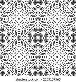 Stylish texture with figures from lines.
Abstract geometric black and white pattern for web page, textures, card, poster, fabric, textile. Monochrome graphic repeating design. 
