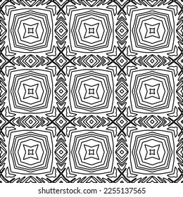 Stylish texture with figures from lines.
Abstract geometric black and white pattern for web page, textures, card, poster, fabric, textile. Monochrome graphic repeating design. 