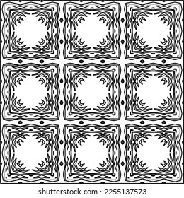 Stylish texture with figures from lines.
Abstract geometric black and white pattern for web page, textures, card, poster, fabric, textile. Monochrome graphic repeating design. 