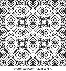 Stylish texture with figures from lines.
Abstract geometric black and white pattern for web page, textures, card, poster, fabric, textile. Monochrome graphic repeating design. 