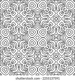 Stylish texture with figures from lines.
Abstract geometric black and white pattern for web page, textures, card, poster, fabric, textile. Monochrome graphic repeating design. 
