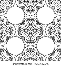 Stylish texture with figures from lines.
Abstract geometric black and white pattern for web page, textures, card, poster, fabric, textile. Monochrome graphic repeating design. 