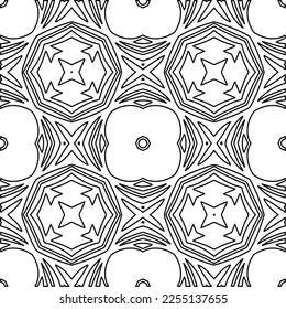 Stylish texture with figures from lines.
Abstract geometric black and white pattern for web page, textures, card, poster, fabric, textile. Monochrome graphic repeating design. 