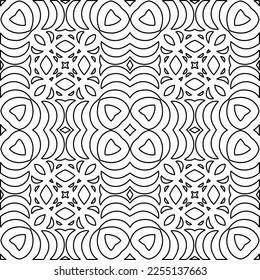 Stylish texture with figures from lines.
Abstract geometric black and white pattern for web page, textures, card, poster, fabric, textile. Monochrome graphic repeating design. 
