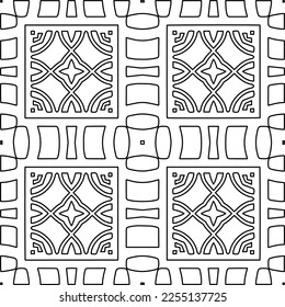 Stylish texture with figures from lines.
Abstract geometric black and white pattern for web page, textures, card, poster, fabric, textile. Monochrome graphic repeating design.