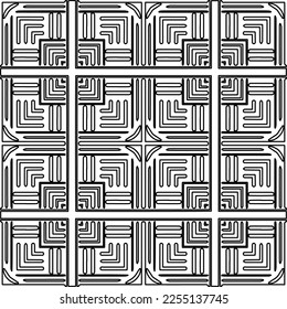Stylish texture with figures from lines.
Abstract geometric black and white pattern for web page, textures, card, poster, fabric, textile. Monochrome graphic repeating design. 