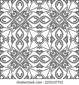 Stylish texture with figures from lines.
Abstract geometric black and white pattern for web page, textures, card, poster, fabric, textile. Monochrome graphic repeating design. 