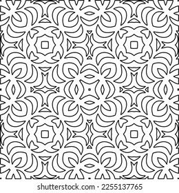 Stylish texture with figures from lines.
Abstract geometric black and white pattern for web page, textures, card, poster, fabric, textile. Monochrome graphic repeating design. 
