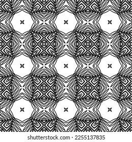 Stylish texture with figures from lines.
Abstract geometric black and white pattern for web page, textures, card, poster, fabric, textile. Monochrome graphic repeating design. 
