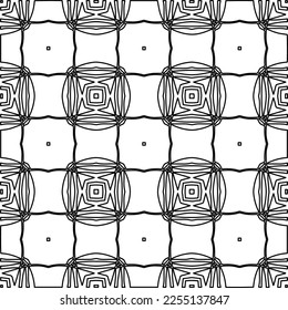 Stylish texture with figures from lines.
Abstract geometric black and white pattern for web page, textures, card, poster, fabric, textile. Monochrome graphic repeating design. 