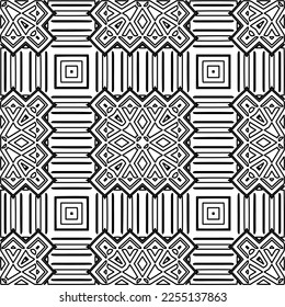 Stylish texture with figures from lines.
Abstract geometric black and white pattern for web page, textures, card, poster, fabric, textile. Monochrome graphic repeating design. 