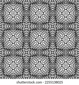 Stylish texture with figures from lines.
Abstract geometric black and white pattern for web page, textures, card, poster, fabric, textile. Monochrome graphic repeating design. 