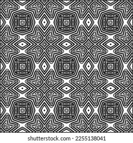 Stylish texture with figures from lines.
Abstract geometric black and white pattern for web page, textures, card, poster, fabric, textile. Monochrome graphic repeating design. 
