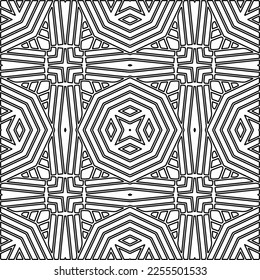 Stylish texture with figures from lines.
Abstract geometric black and white pattern for web page, textures, card, poster, fabric, textile. Monochrome graphic repeating design. 