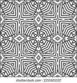 Stylish texture with figures from lines.
Abstract geometric black and white pattern for web page, textures, card, poster, fabric, textile. Monochrome graphic repeating design. 