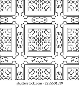 Stylish texture with figures from lines.
Abstract geometric black and white pattern for web page, textures, card, poster, fabric, textile. Monochrome graphic repeating design. 