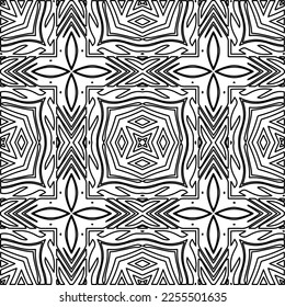 Stylish texture with figures from lines.
Abstract geometric black and white pattern for web page, textures, card, poster, fabric, textile. Monochrome graphic repeating design. 